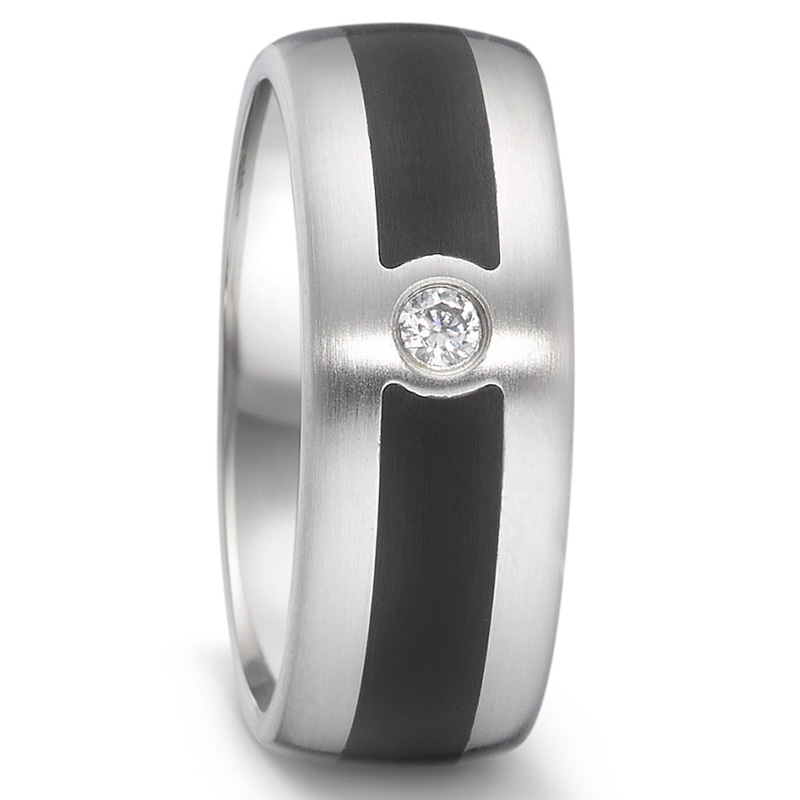 Nickelfreie Eheringe aus Edelstahl mit Streifen aus Hightech Keramik und Diamanten EdE1010
