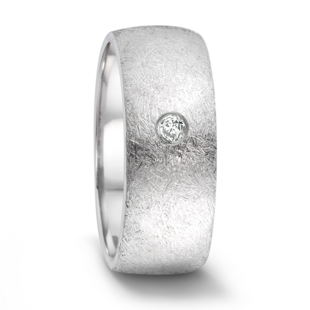 Breite Eheringe aus Edelstahl mit Diamanten und Kratzmattierung 5551031