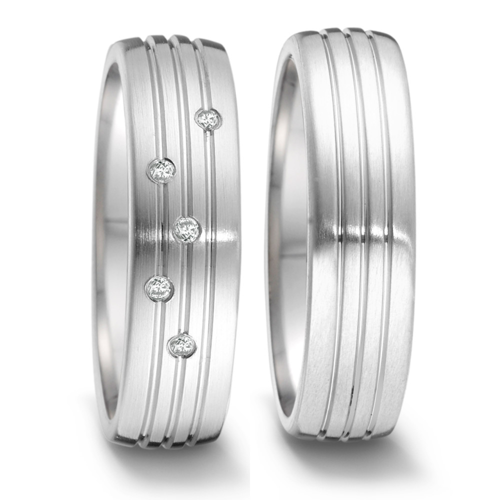 Einzigartig schöne Eheringe aus Edelstahl mit vielen Diamanten auf Rillen angeordnet 5551024