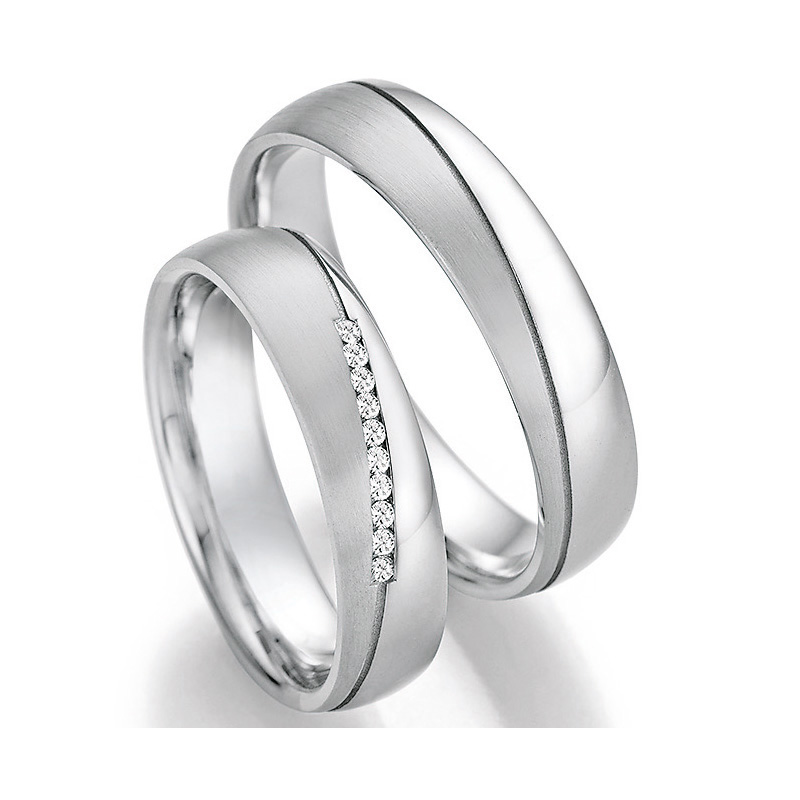 Eheringe Trauringe aus Silber 925 mit Diamant halbmatt halbpoliert
