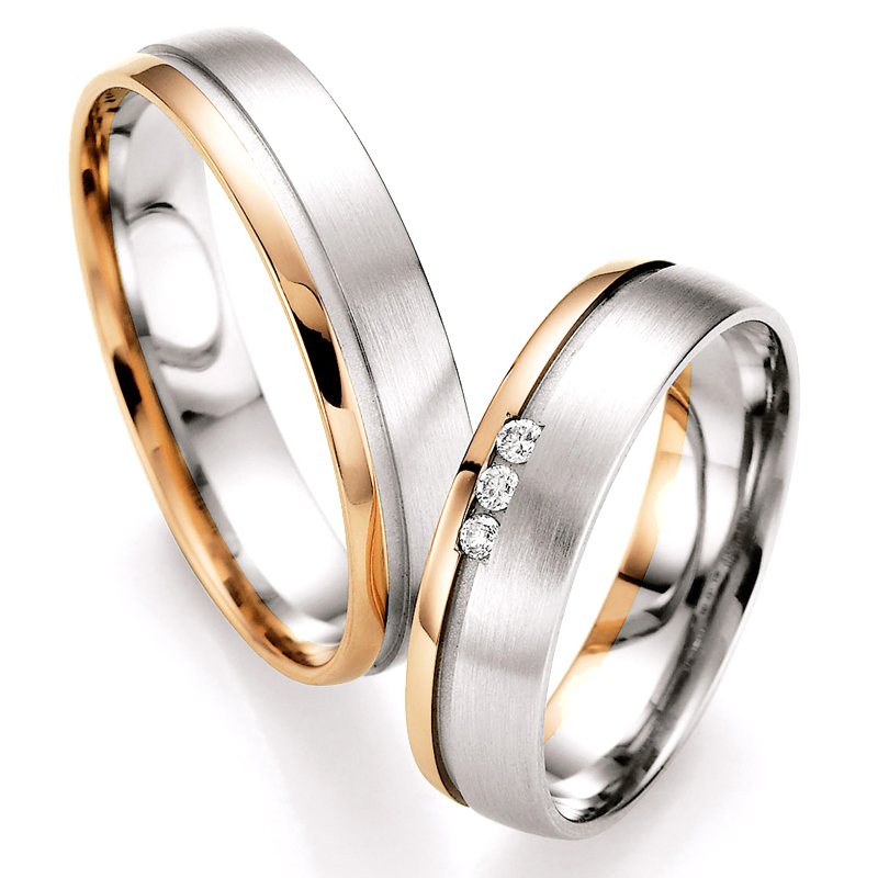 Entzückende Eheringe aus Weiß- & Roségold mit Roségoldstreifen und Diamanten 4560035