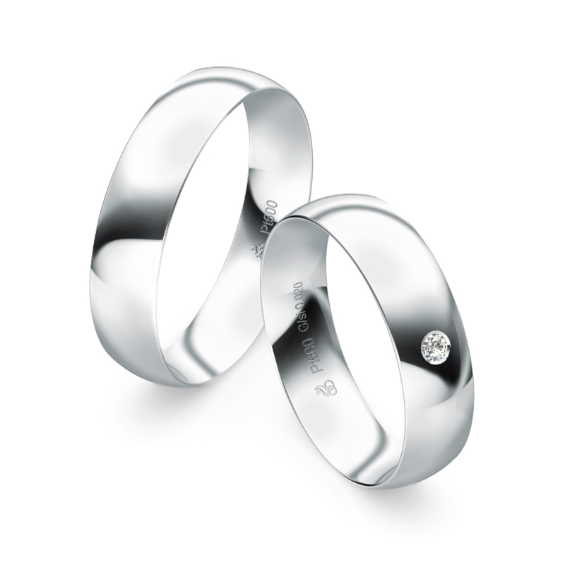 Eheringe aus Platin mit strahlender Polierung und Diamanten 9192