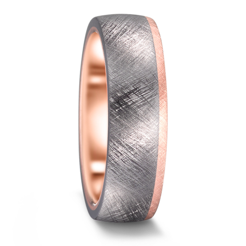 Aufnahme des Eherings aus Tantal und Roségold eismattiert ohne Stein