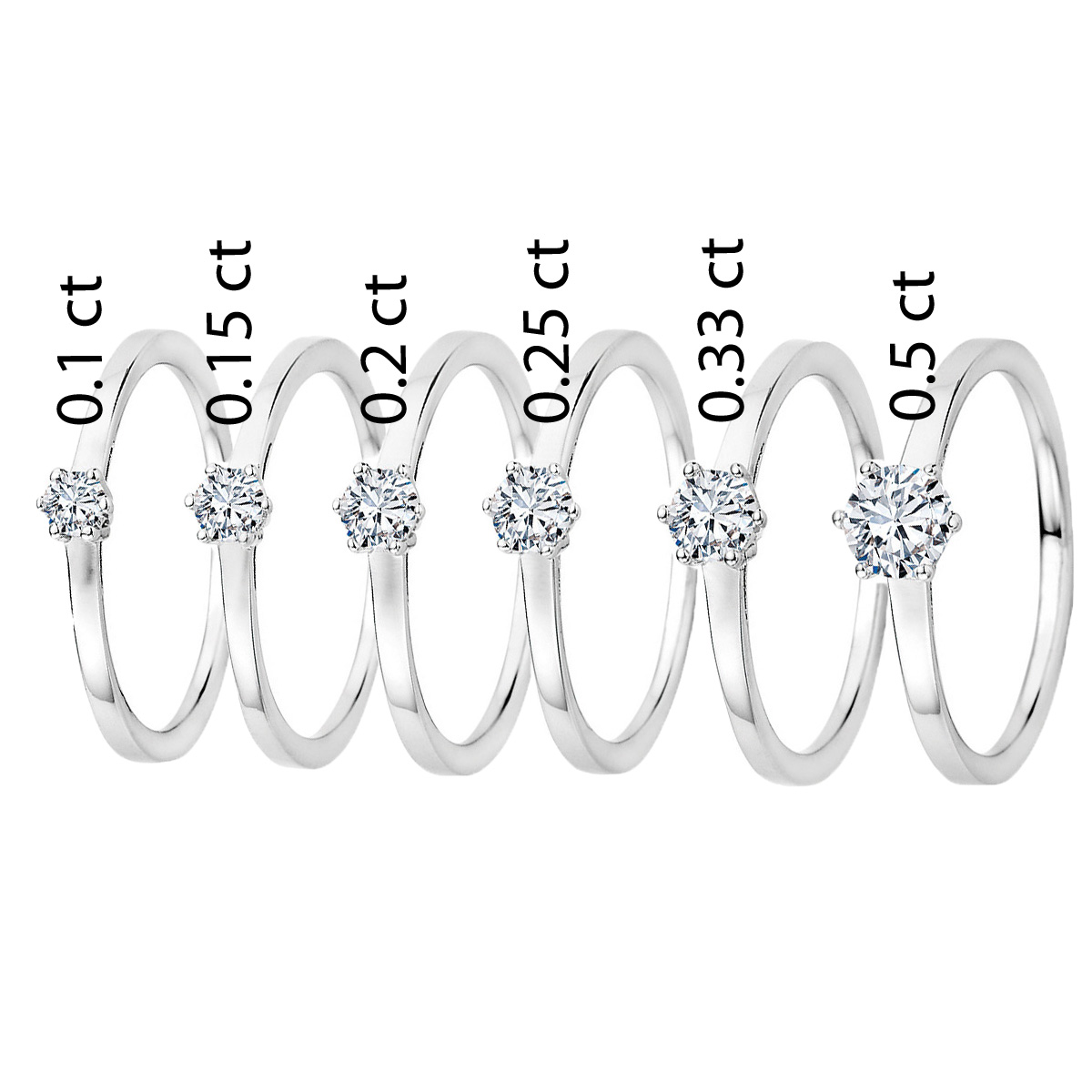 Aufnahme von Weißgold Verlobungsring mit 0,5 Ct. Diamanten in 6 Krappen gesetzt