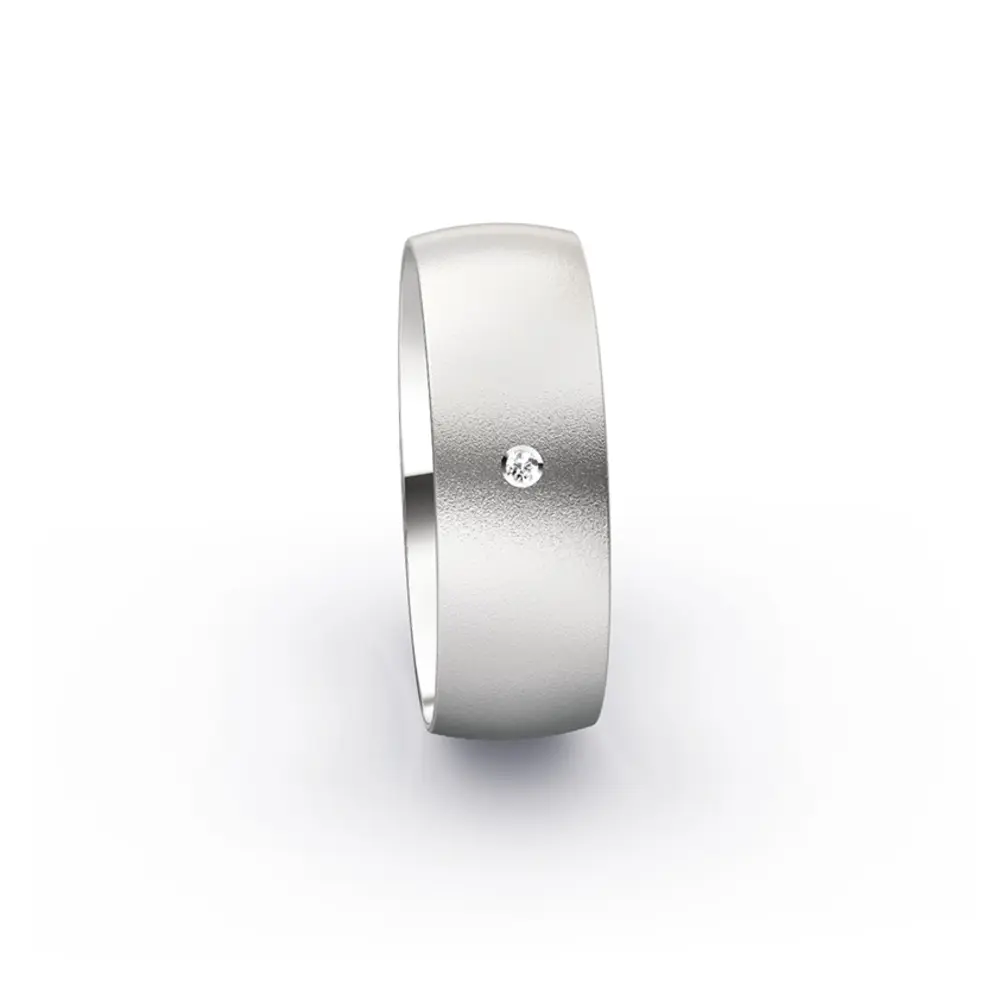 Wundervoll sandmatte Eheringe aus Weissgold mit feinem Diamanten 6255