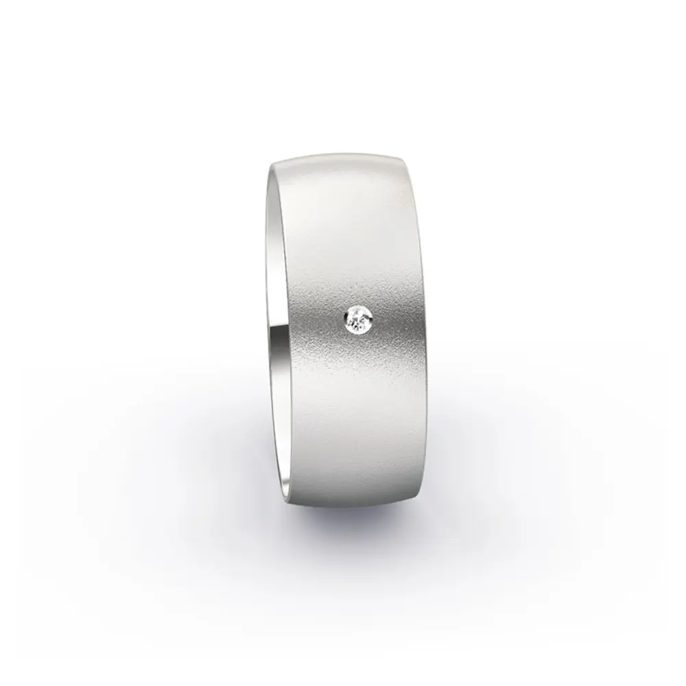 Besondere breite Eheringe aus Weissgold mit weißem Diamanten 6259