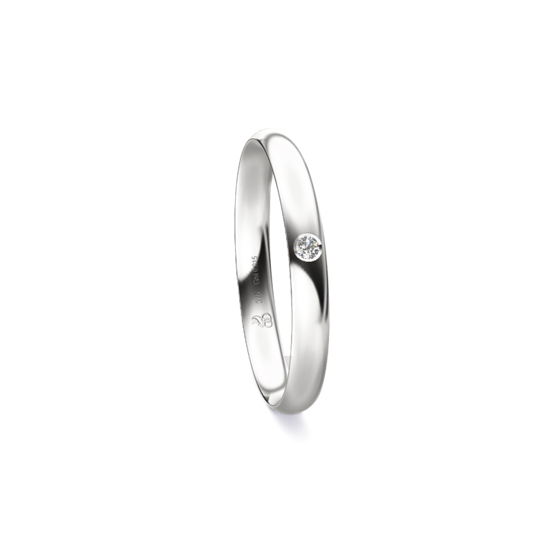 Ehering aus Weißgold mit strahlender Polierung und Diamant 9252
