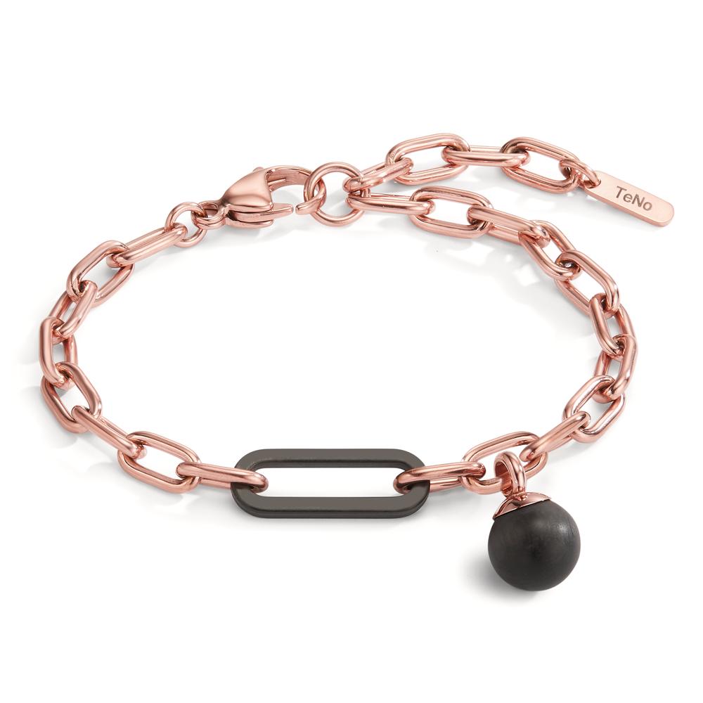 Armband aus roségoldfarbenem Edelstahl mit Carbonkugel