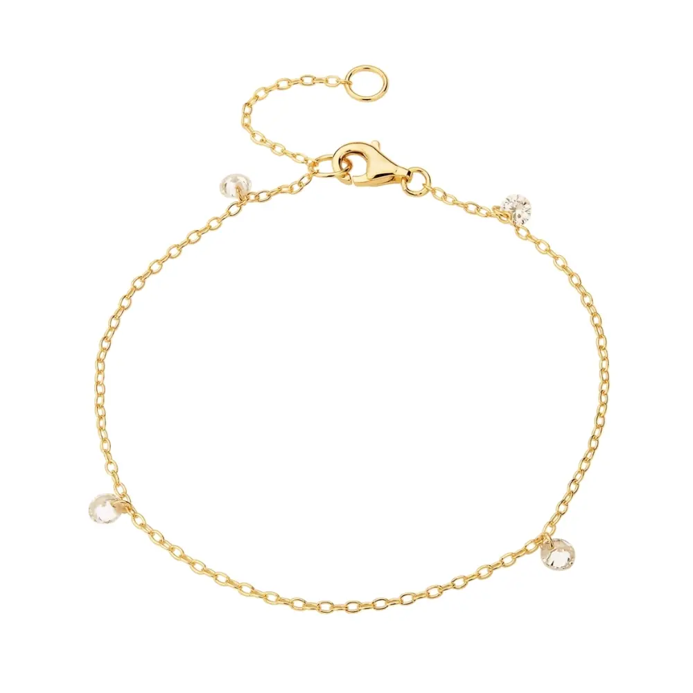 Armband als goldplattiertem Silber 925 als Ankerkette mit 4 Zirkonia