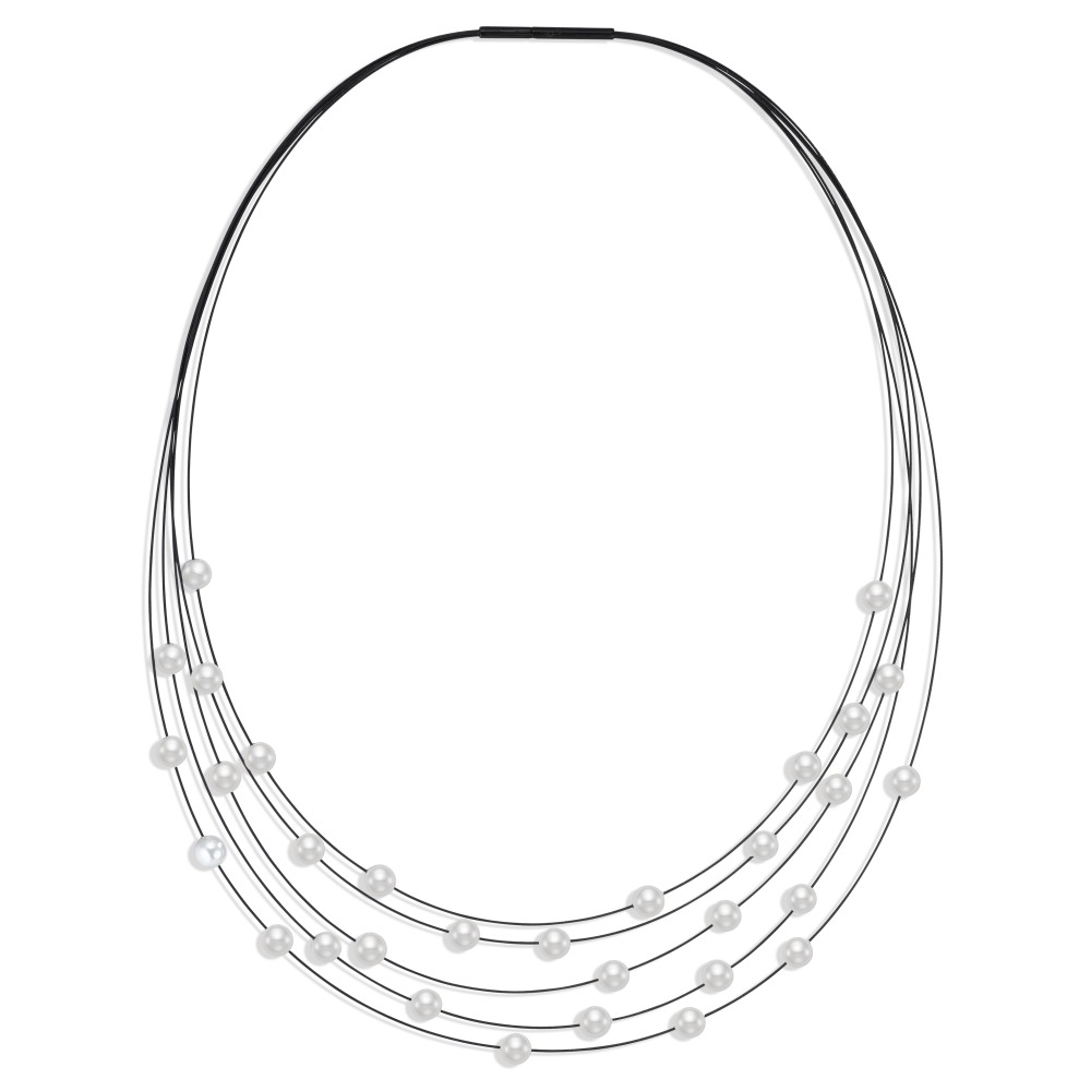 Seilcollier aus geschwärztem Edelstahl mit vielen Muschelperlen