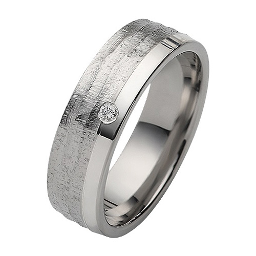 Strukturierte Edelstahl Silber Partnerringe Eheringe mit Diamant