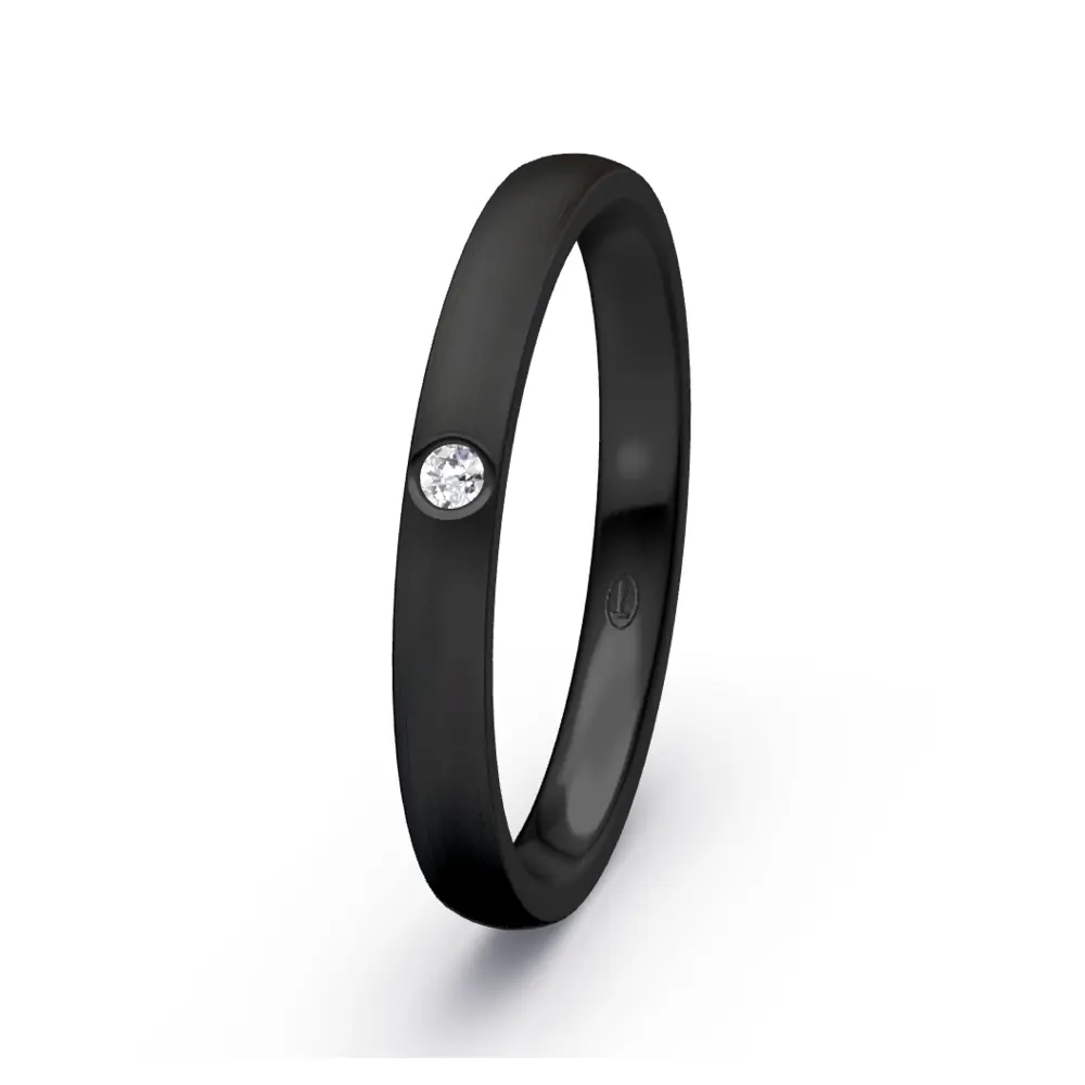 Trauring aus schwarzem mattem Stahl mit weißen Diamanten 0,025 Karat