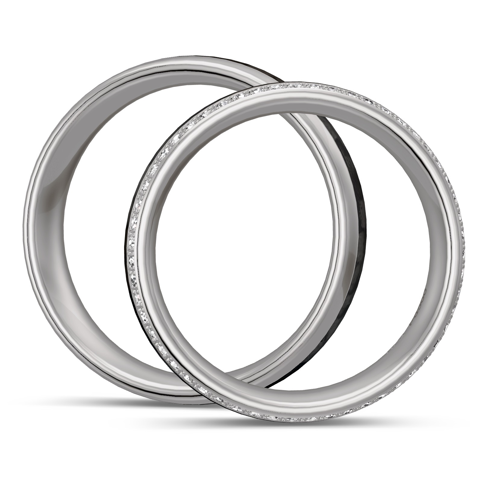 Eheringe aus Palladium 500 und Carbon mit Diamantenband in Seitenansicht