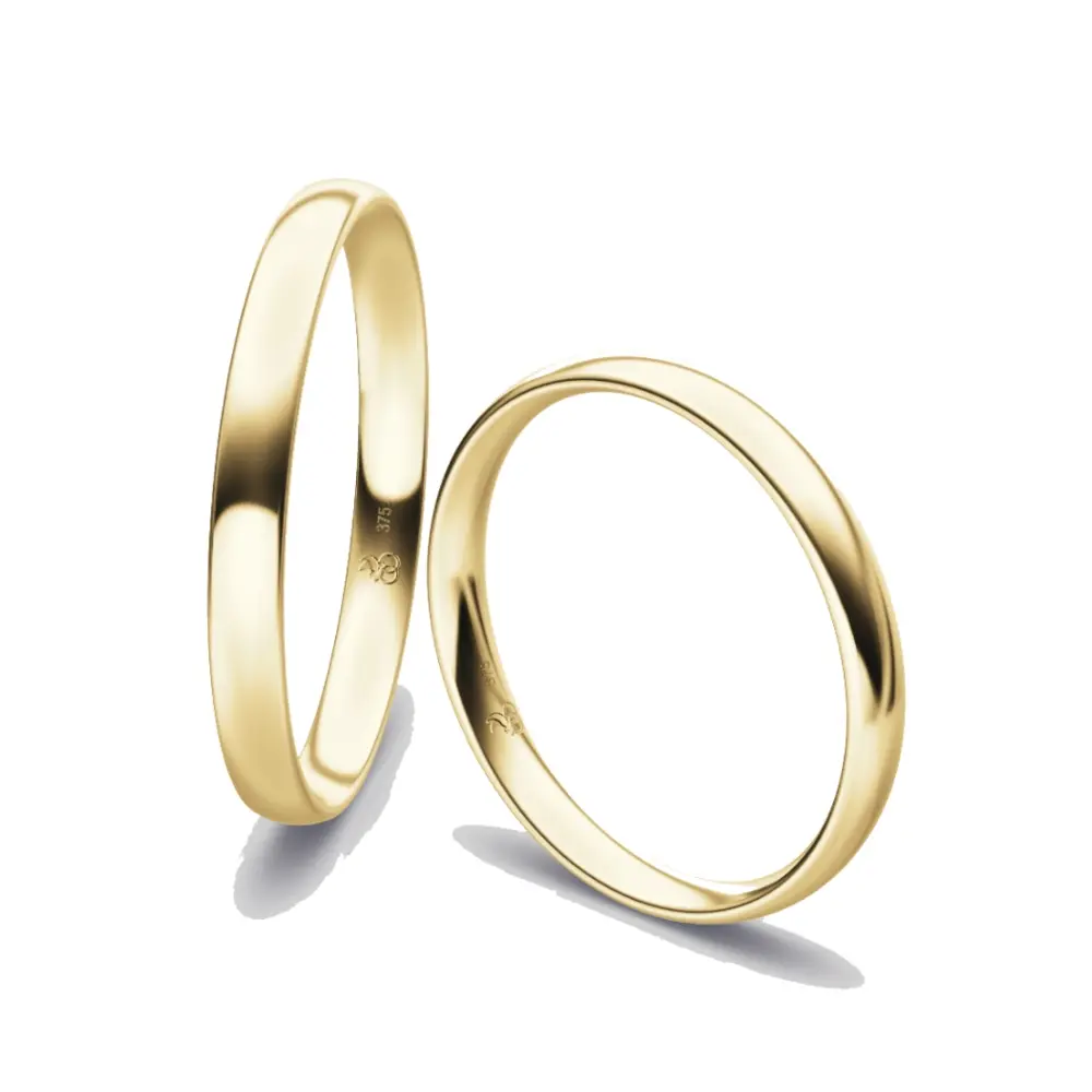 Gelbgold Eheringe mit polierter Oberfläche 2,5 mm breit und 1,2 mm Stärke