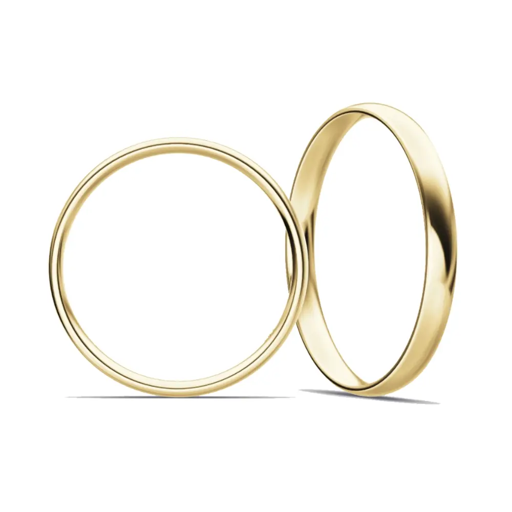 Gelbgold Eheringe mit polierter Oberfläche 2,5 mm breit und 1,2 mm Stärke in Seitenansicht