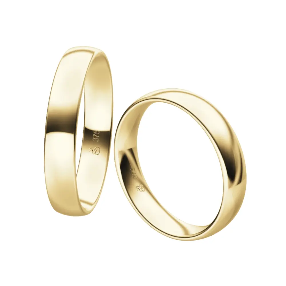Eheringe aus poliertem Gelbgold mit 1,4 mm Stärke und 4 mm Breite