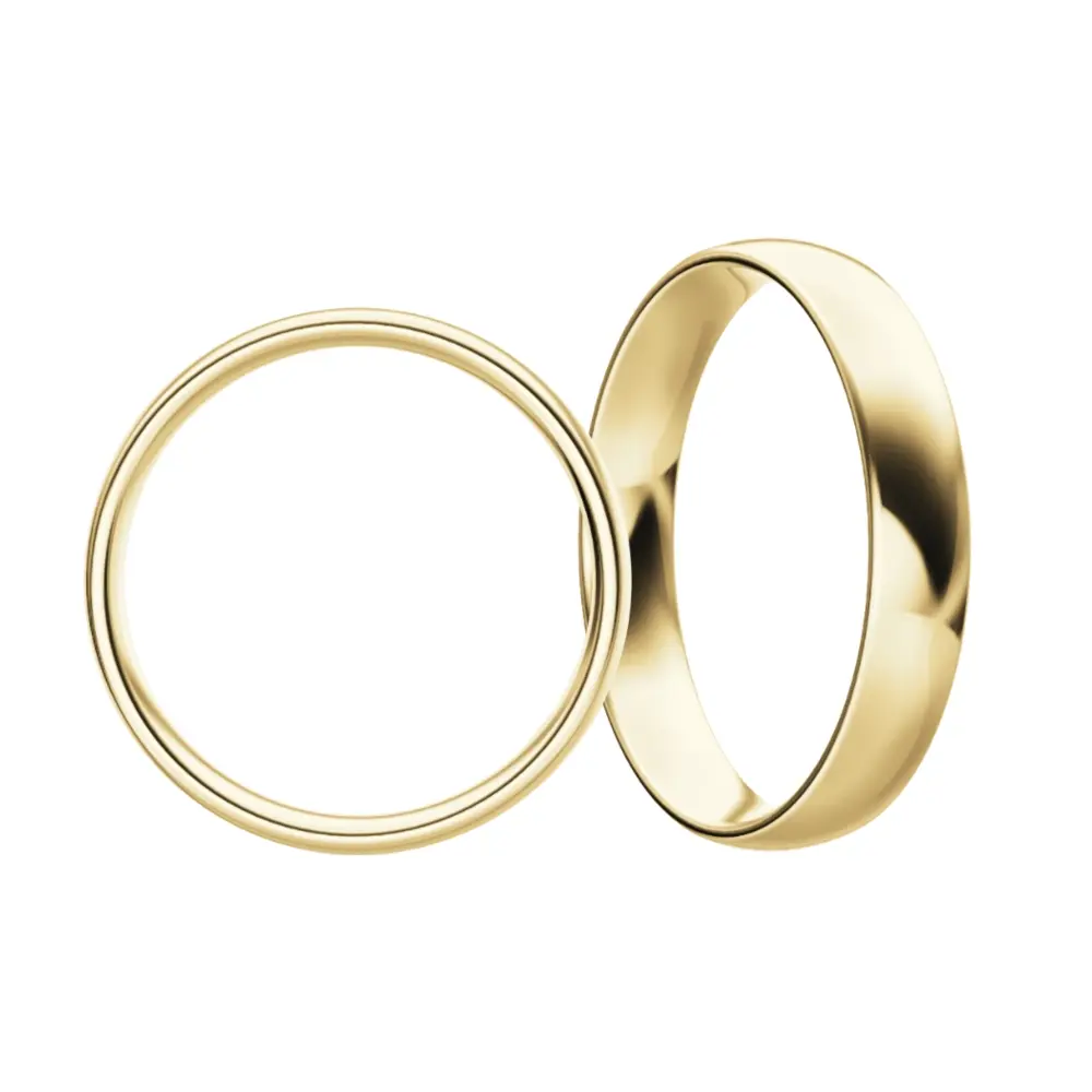 Eheringe aus poliertem Gelbgold mit 1,4 mm Stärke und 4 mm Breite in Seitenansicht