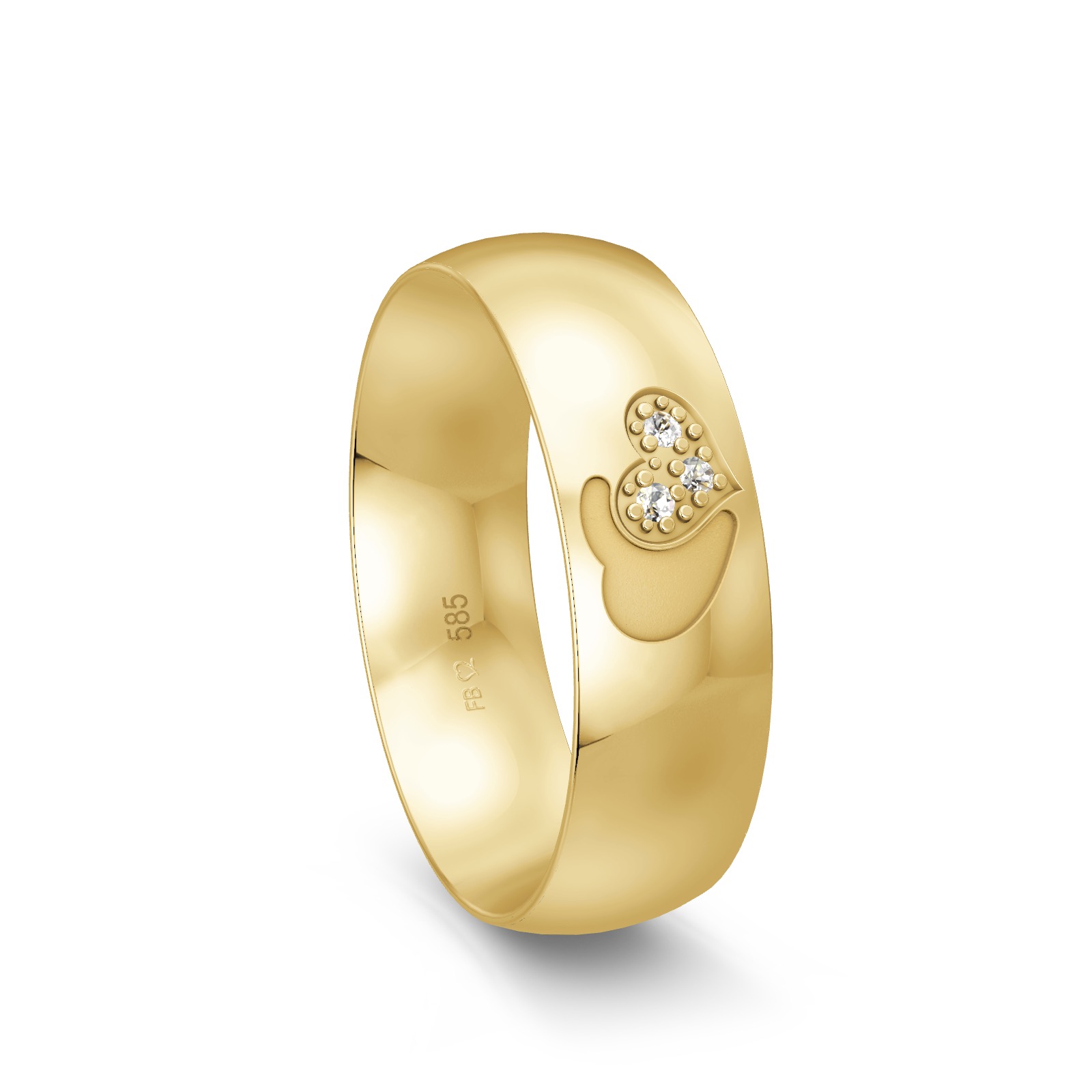 Polierter Ehering aus Gelbgold mit Diamanten und Herzdesign im Damenring