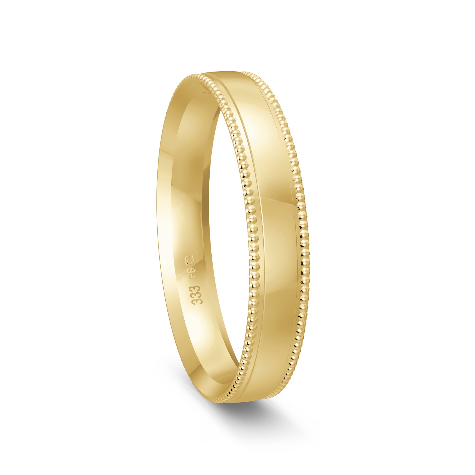 Polierter Ehering aus Gelbgold mit Millgriff-Design