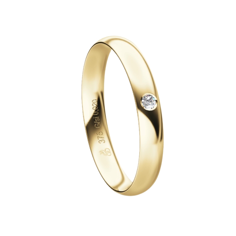 Trauring aus Gelbgold mit abgerundetem Profil und Diamanten