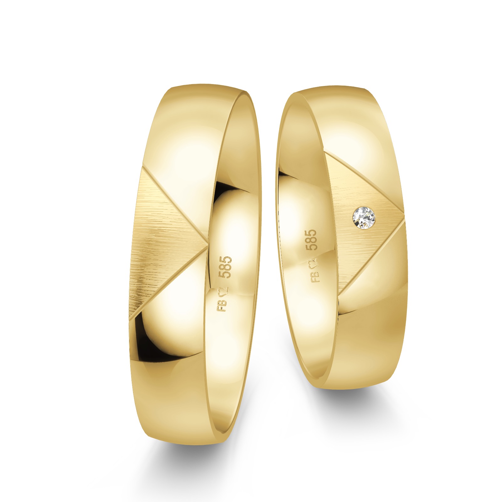 Polierte Gelbgold Trauringe mit mattem Dreieck mit Diamanten