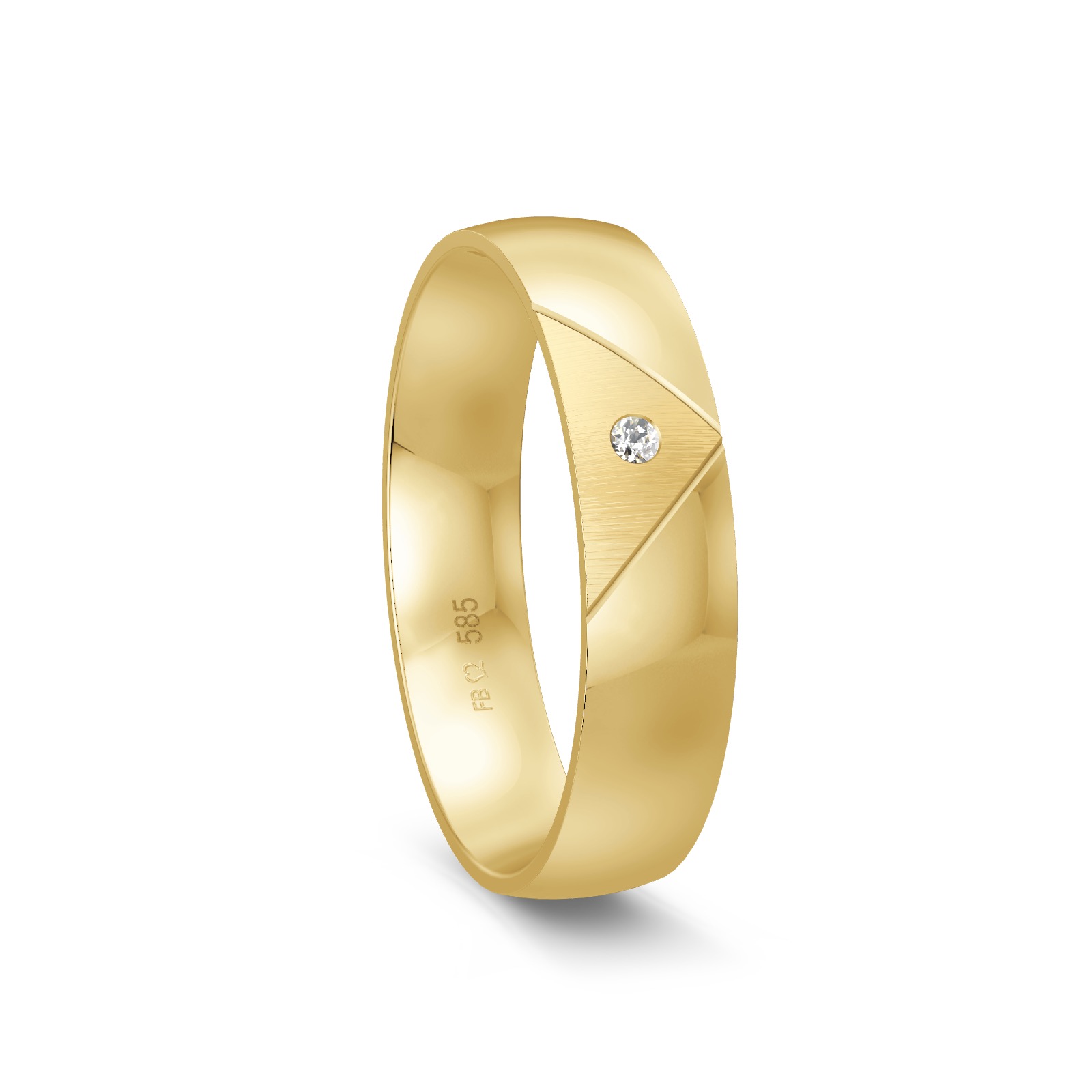 Polierter Gelbgold Trauring mit mattem Dreieck mit Diamanten