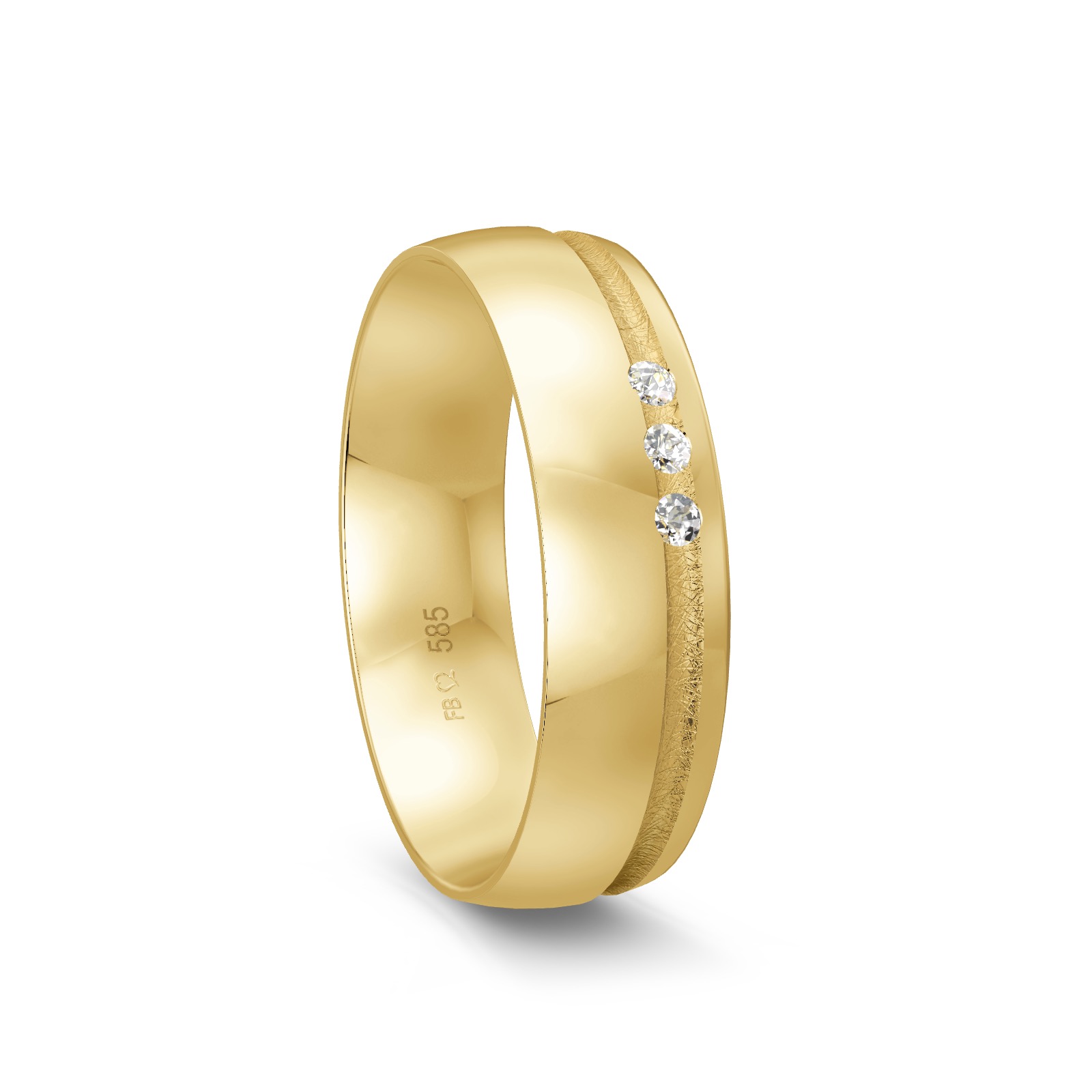 Gelbgold Ehering mit mattierter Fuge und 3 Brillanten