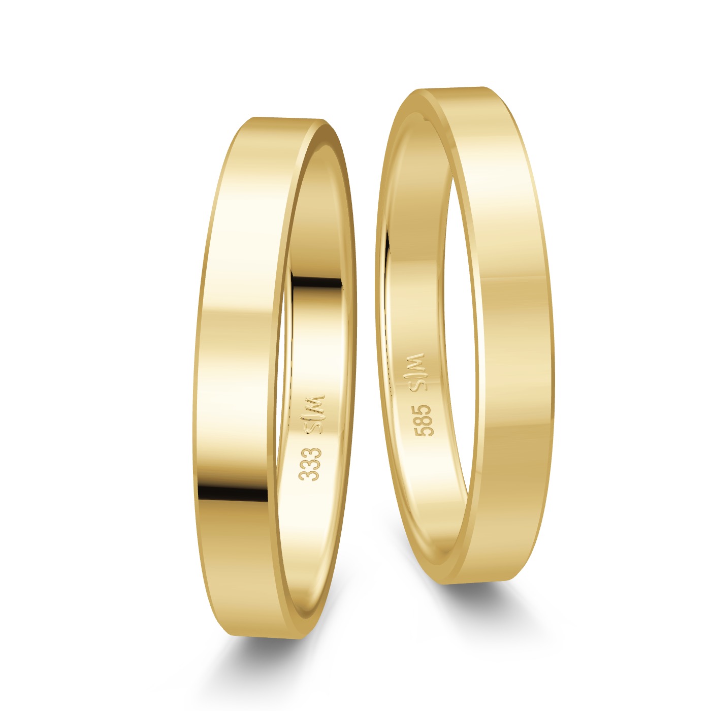 Schmale Eheringen aus Gelbgold mit Polierung in 3 mm