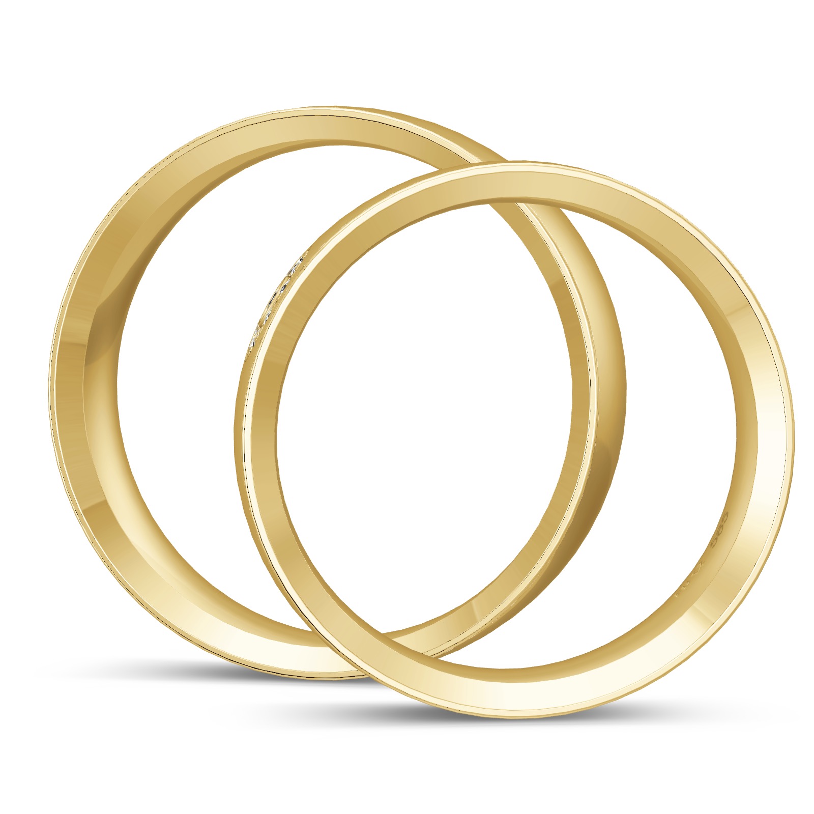 Eheringe aus Gelbgold mit Diamanten als Kreis und Polierung in Seitenansicht