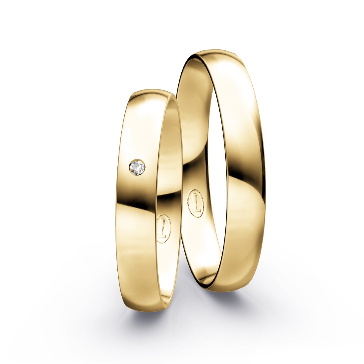Schmale Trauringe aus poliertem Gelbgold mit Diamanten