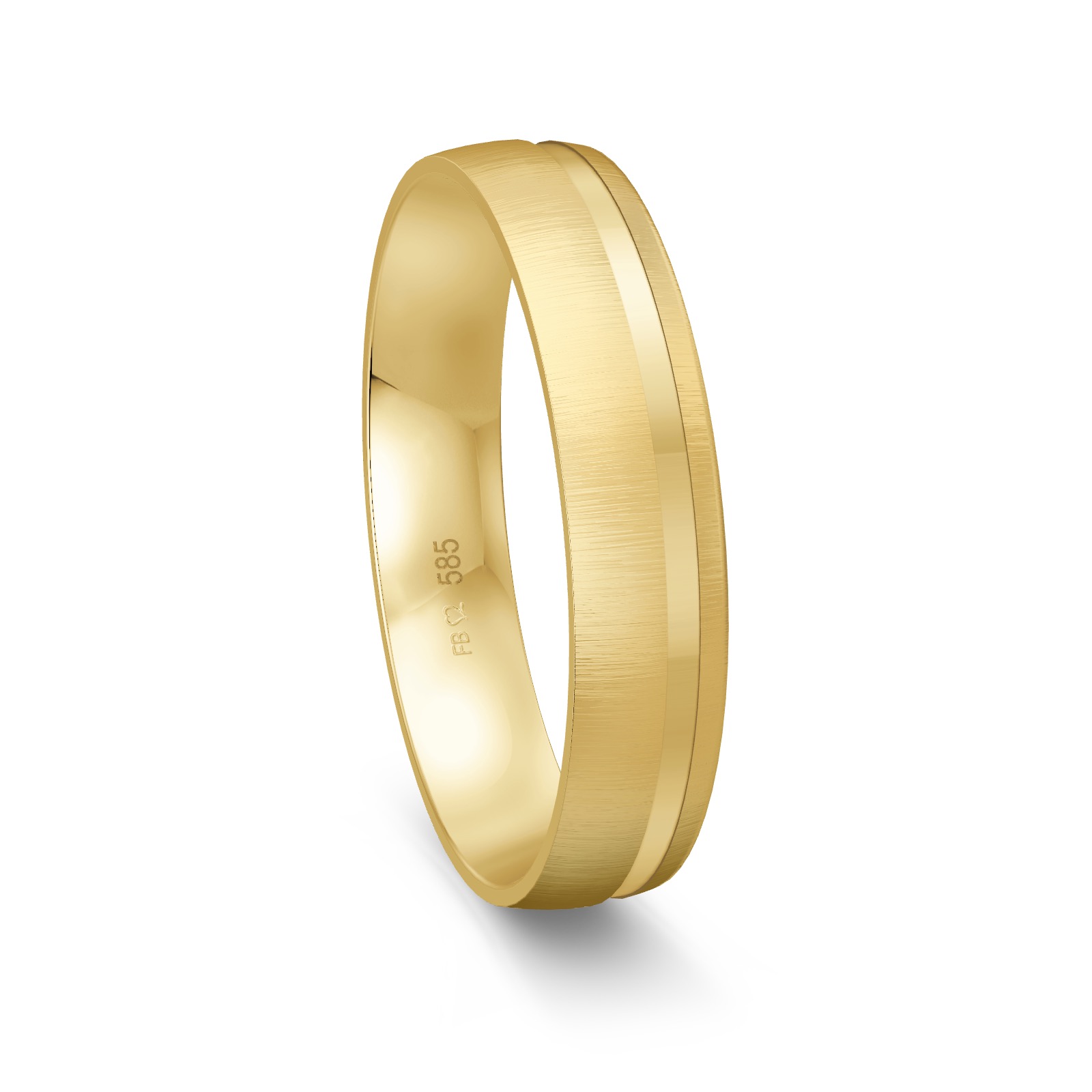 Gelbgold Ehering quermattiert mit poliertem Streifen