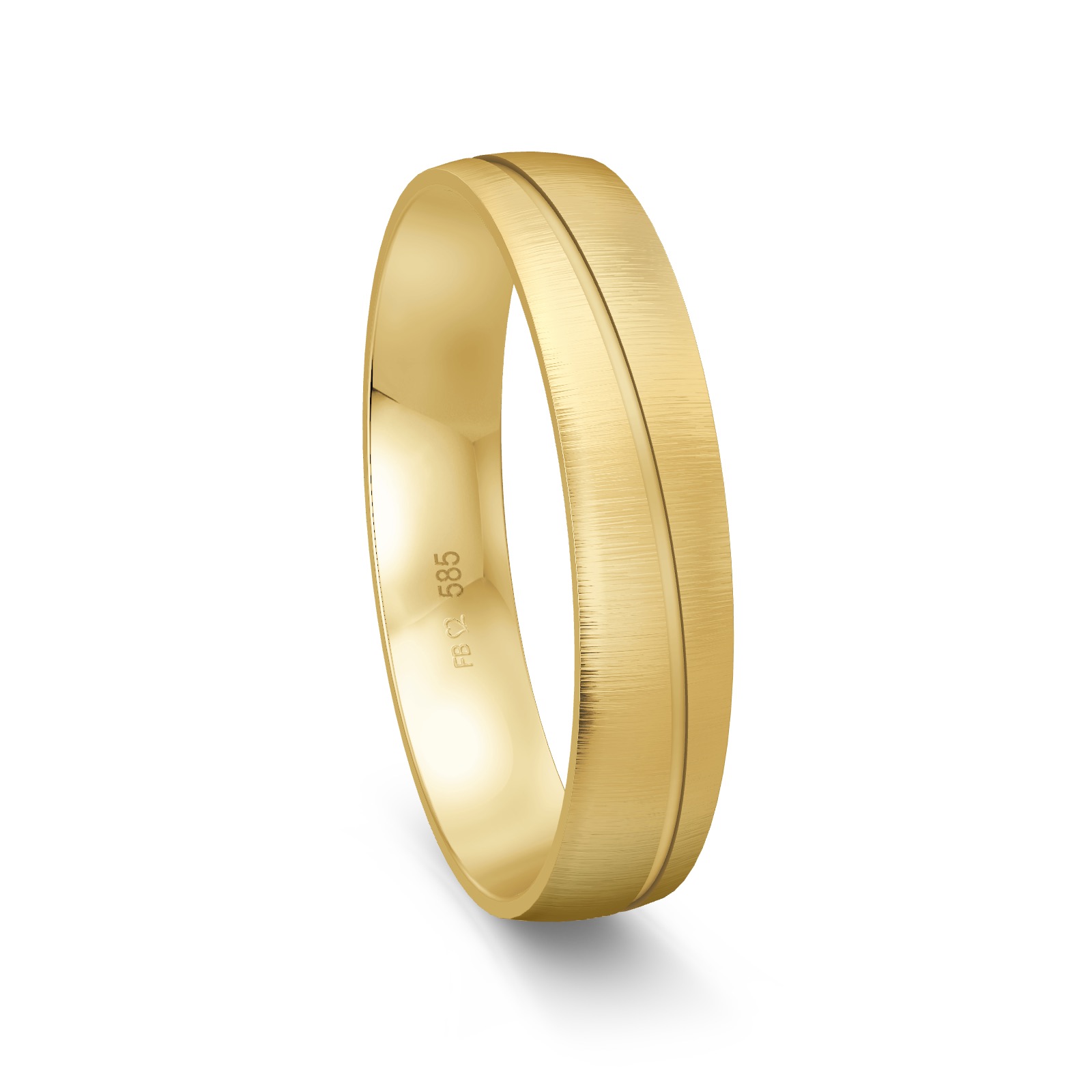 Gelbgold Ehering quermattiert mit feiner Glanzrille