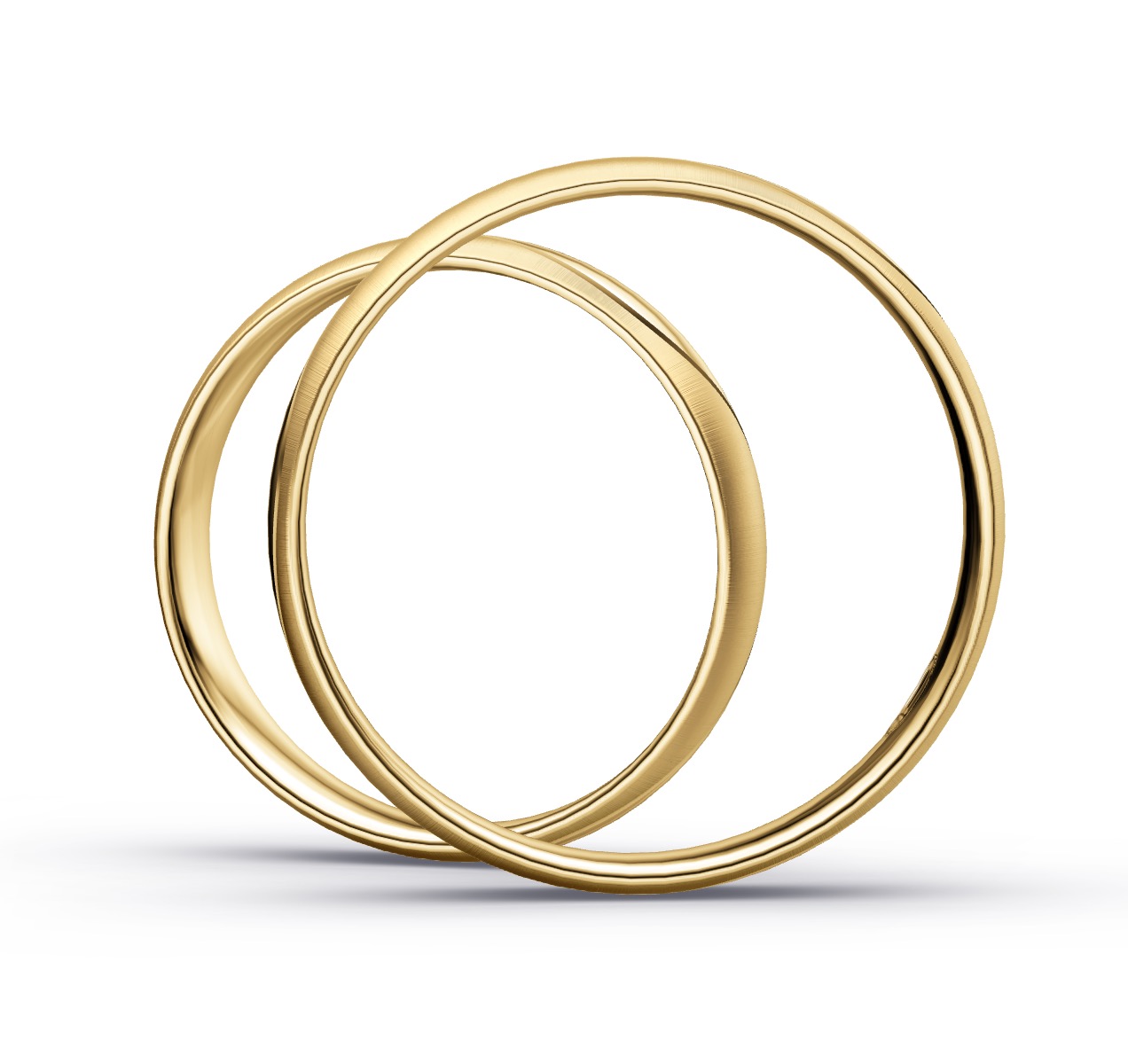 Trauringe in Gelbgold mit Polierung und Quermattierung und 3 Diamanten
