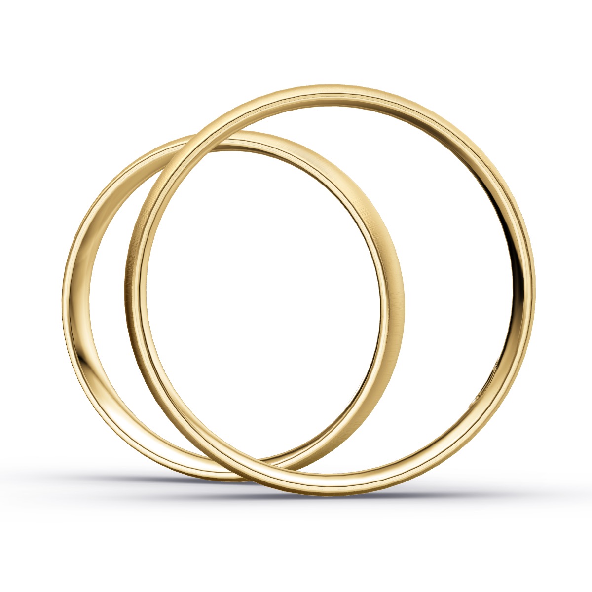 Eheringe aus Gelbgold mit Diamanten in Quermattierung in Seitenansicht