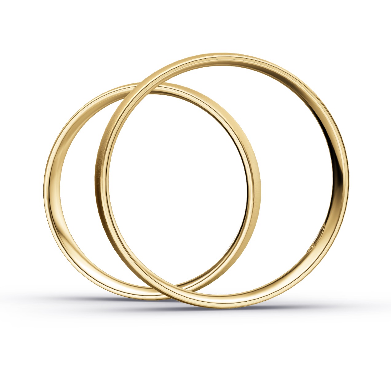 Gelbgold Eheringe mit quermatter Oberfläche und 3 Diamanten in Seitenansicht