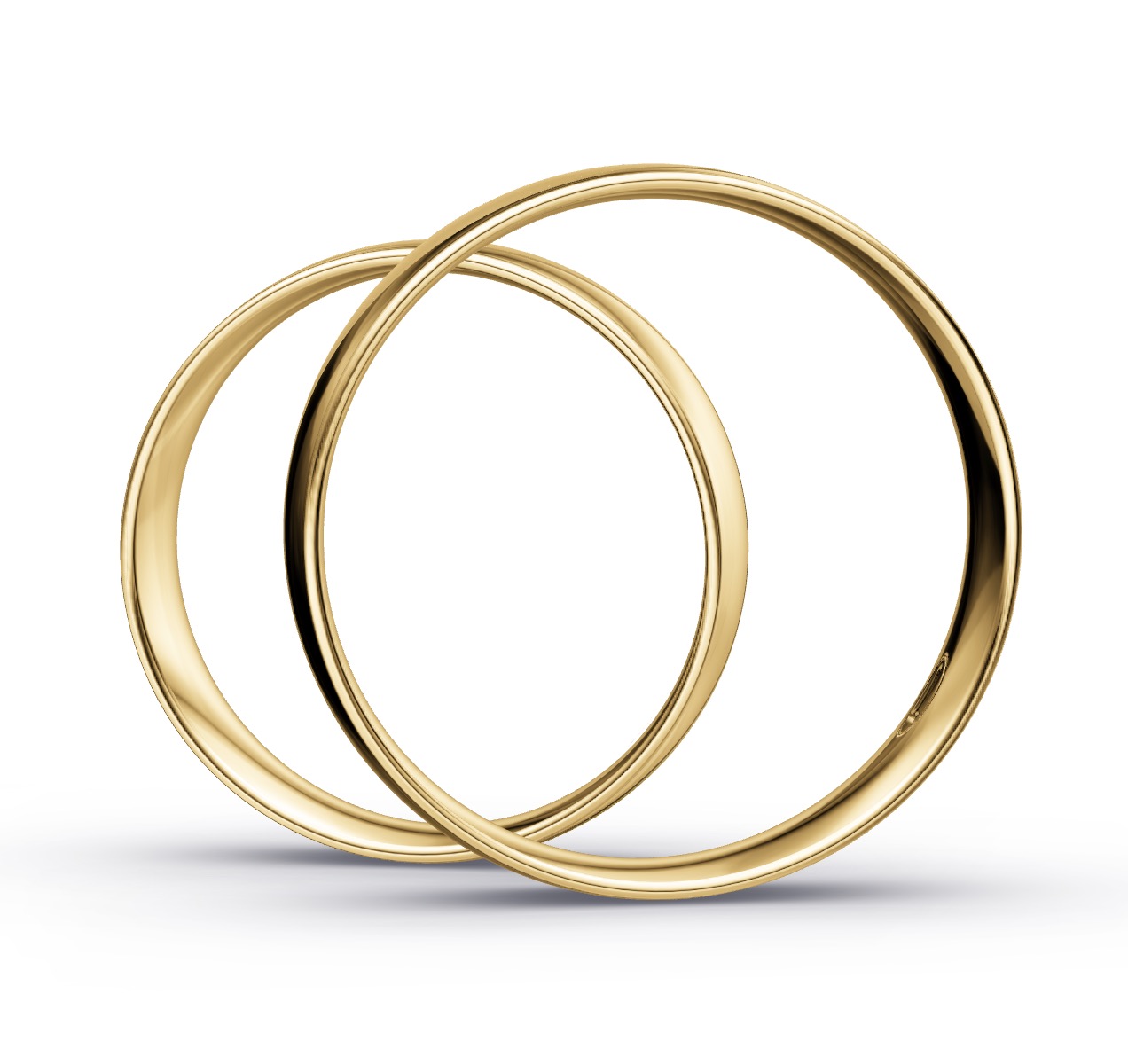 Eheringe aus Gelbgold mit zwei Oberflächen und 6 Diamanten in Rille in Seitenansicht