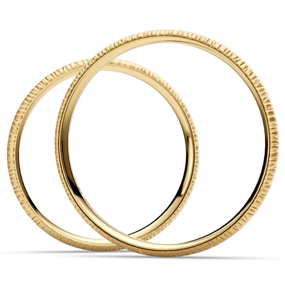 Gelbgold Eheringe 3 mm breit in Rillen-Struktur mit Band aus Labor-Diamanten von hinten