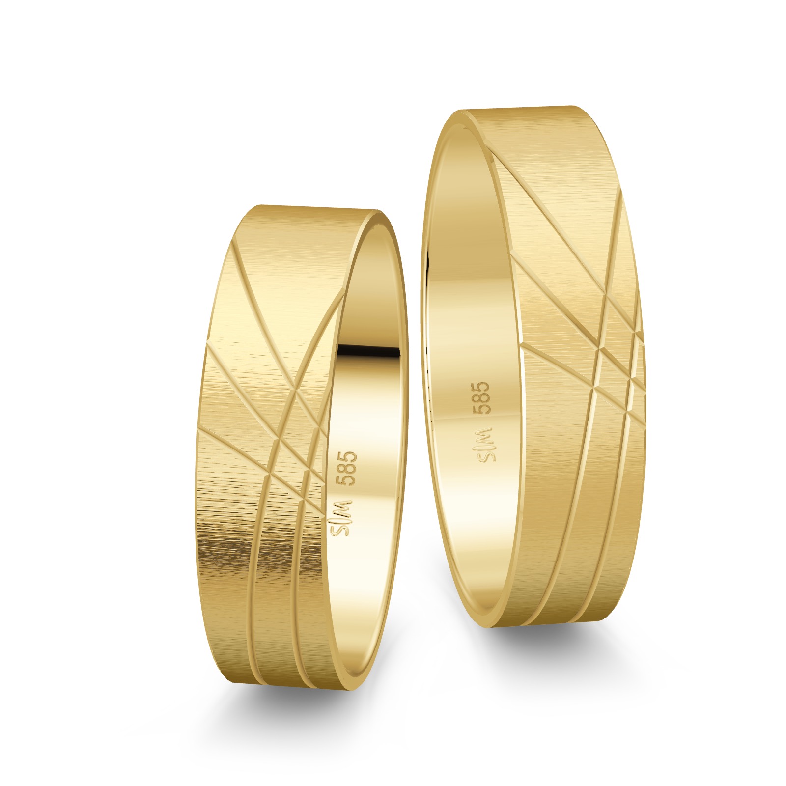 Geriffelte Gelbgold Trauringe mit Rillenmuster