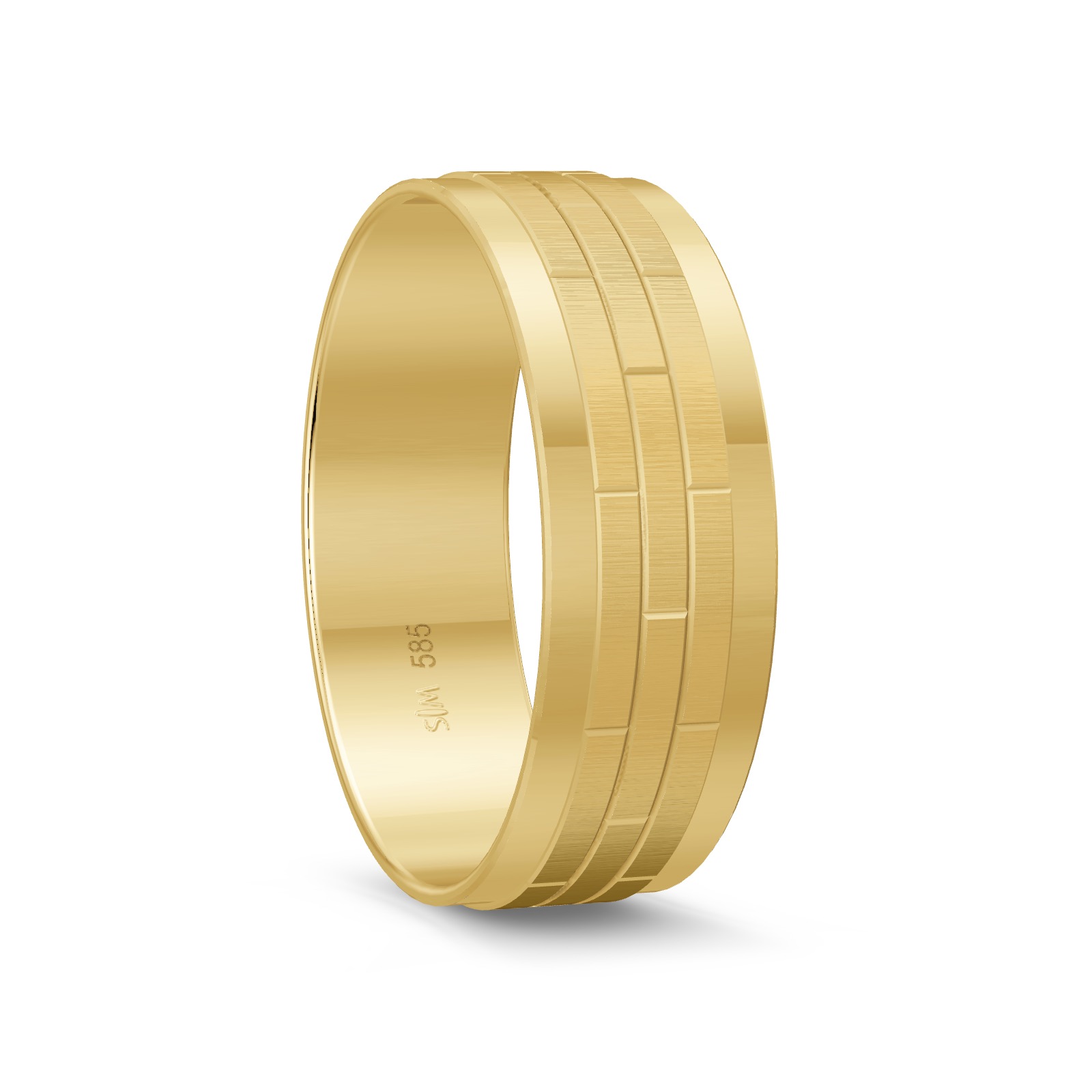 Gelbgold Partnerring mit polierten Rändern und geriffeltem Muster