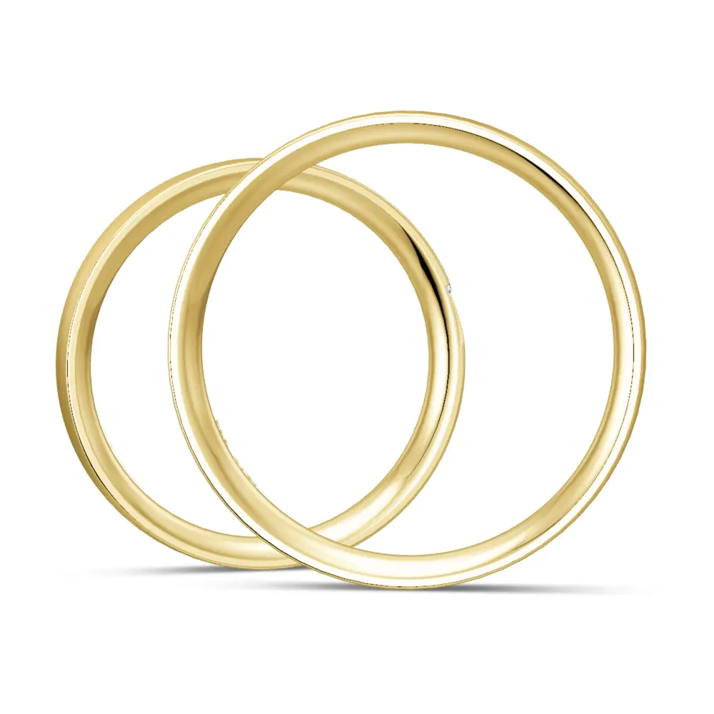 Matte schmale Gelbgold Eheringe mit 3 Diamanten seitlich