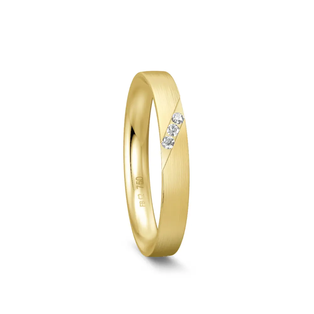 Matter schmaler Gelbgold Ehering mit 3 Diamanten