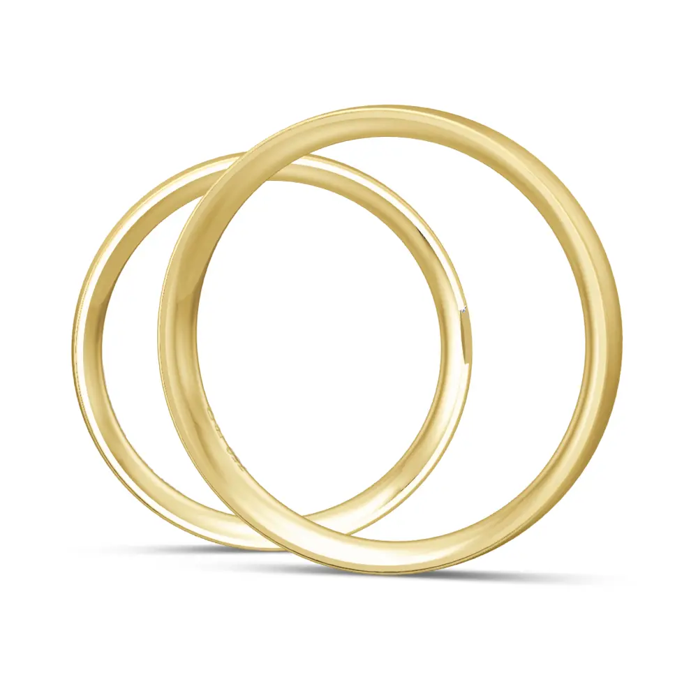 Matte schmale Gelbgold Eheringe mit 5 Diamanten in Reihe im Profil