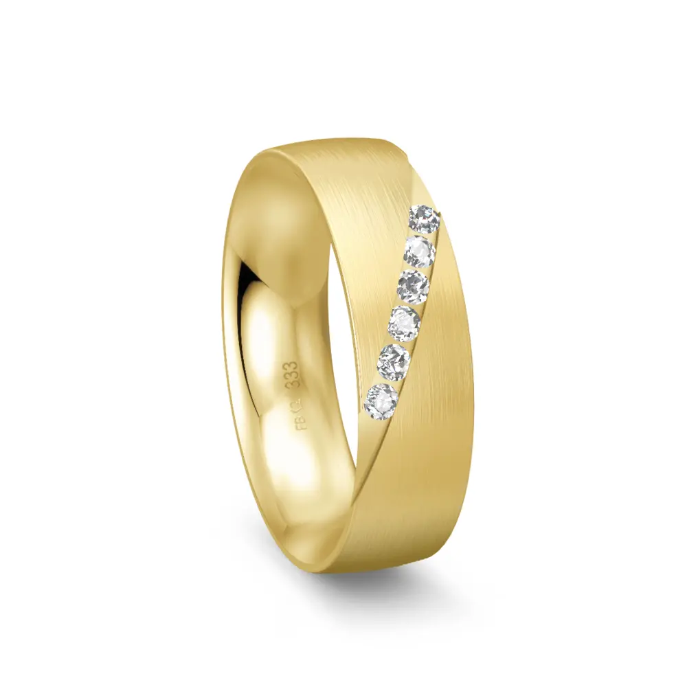 Matter gerundeter Gelbgold Ehering mit 6 großen Diamanten