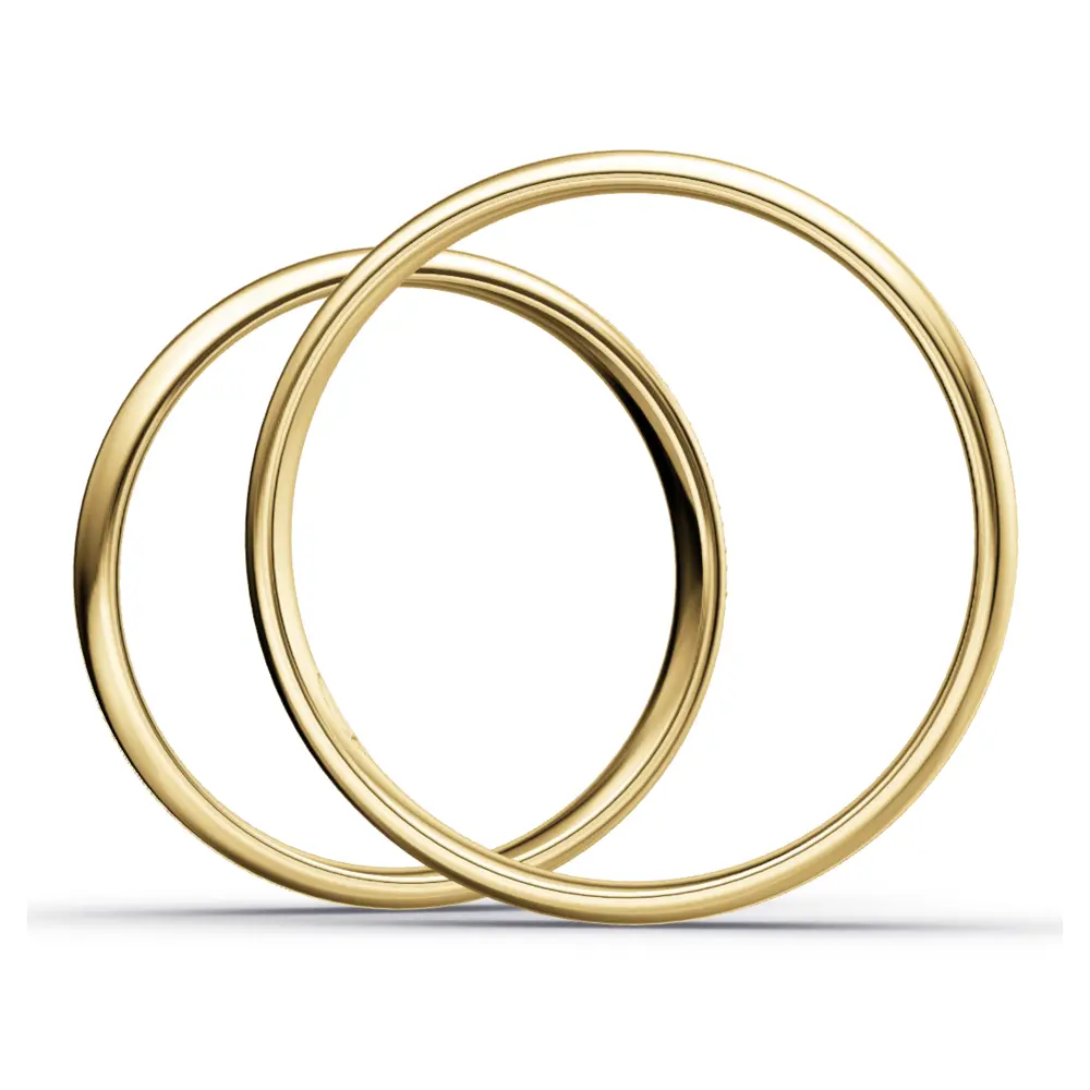 Halb poliert halb eismatt gestaltete Gelbold Eheringe mit 9 Diamanten seitlich