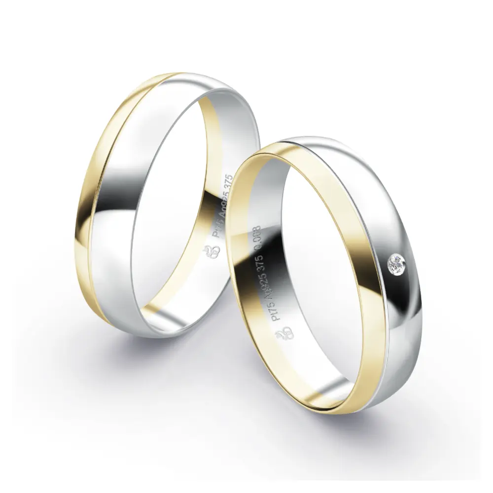 polierte Plagentum und Gelbgold Eheringe mit Labor Diamanten