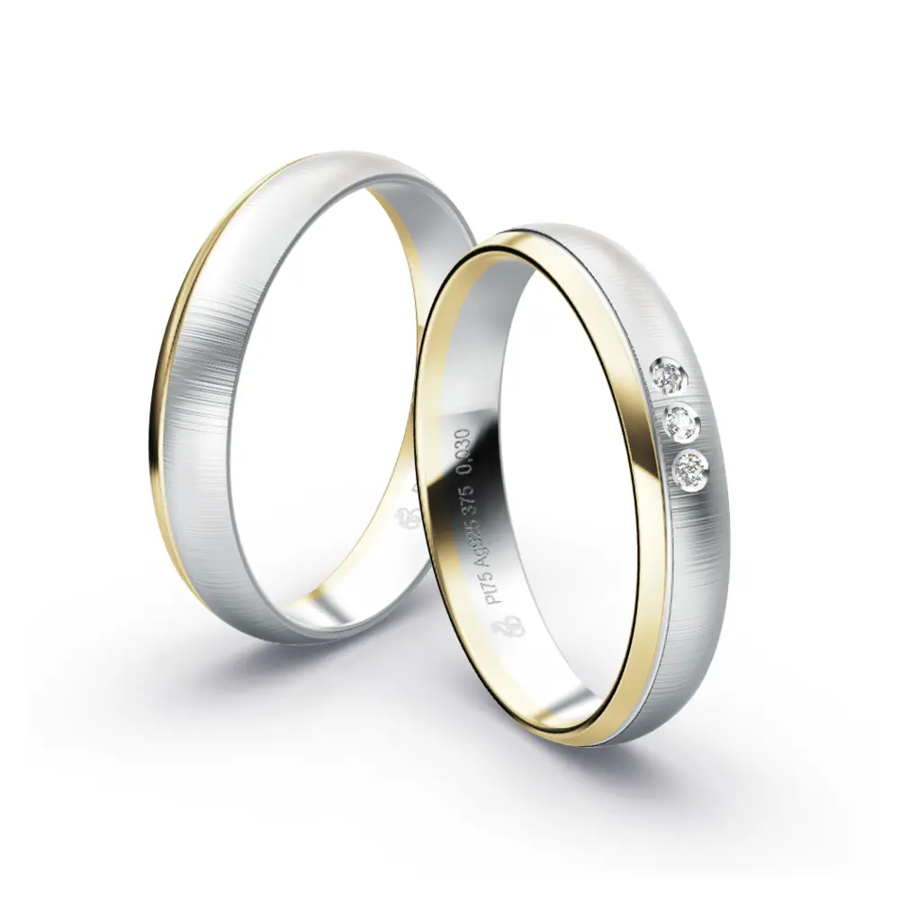 Plagentum Eheringe mit Labor Diamanten und poliertem Gelbgoldstreifen