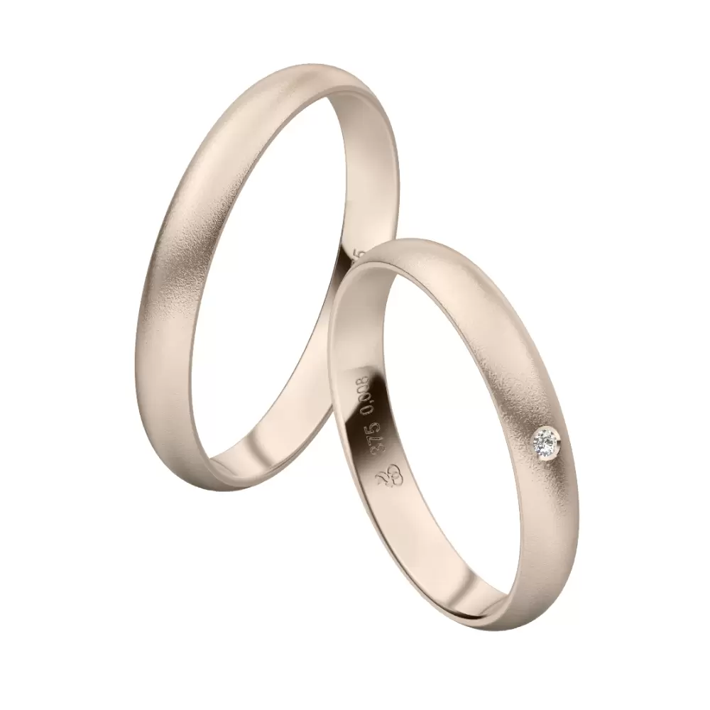 Herbstgold Eheringe mit sandmatter Oberfläche mit Diamanten