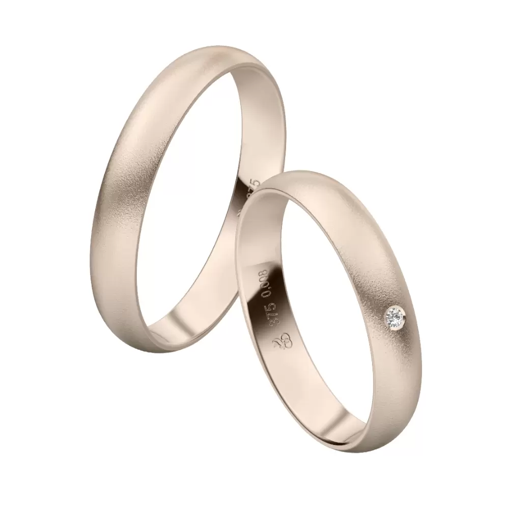 Schmale sandmattierte Herbstgold Eheringe mit Diamanten in 3,5 mm Breite