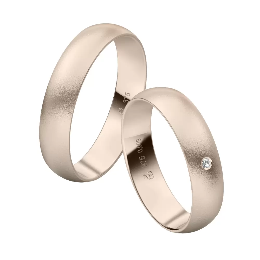 Herbstgold Eheringe mit Diamanten und Sandmattierung in 4,5 mm