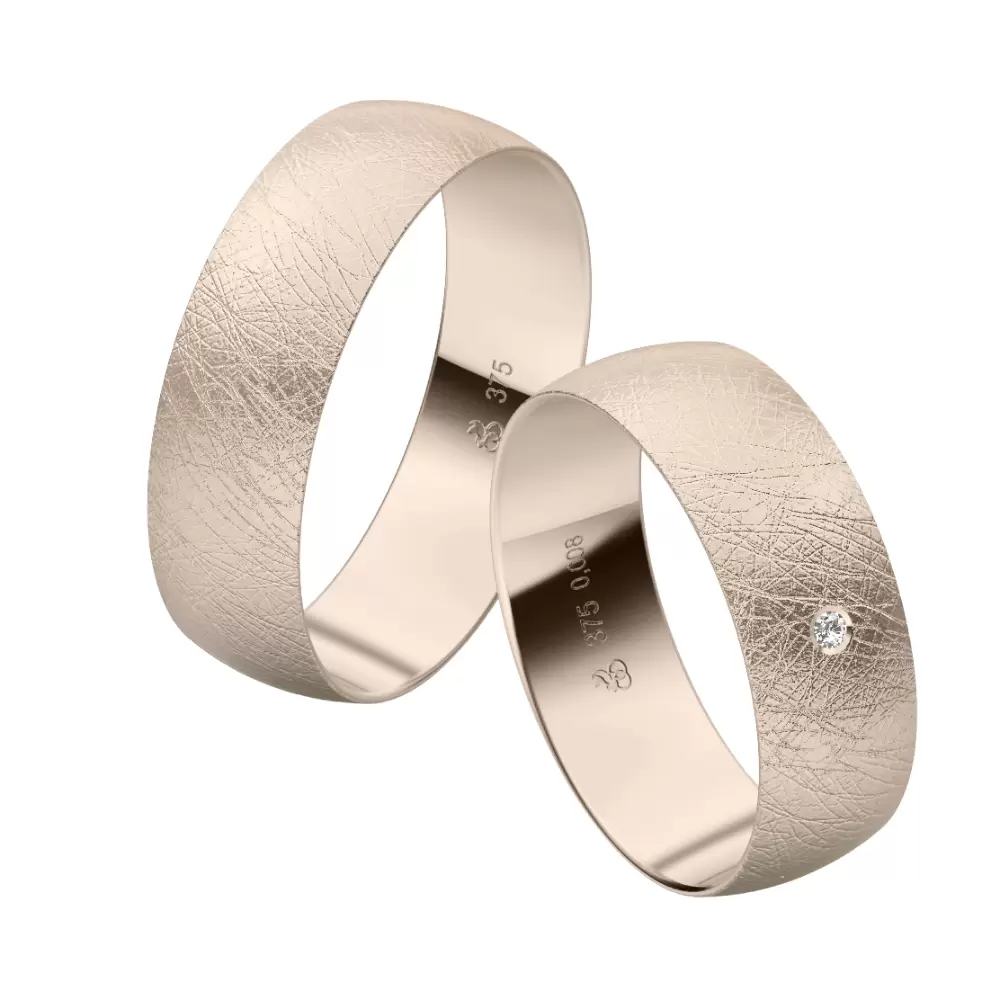 Herbstgold Eheringe in eismattiertem Design mit Diamanten